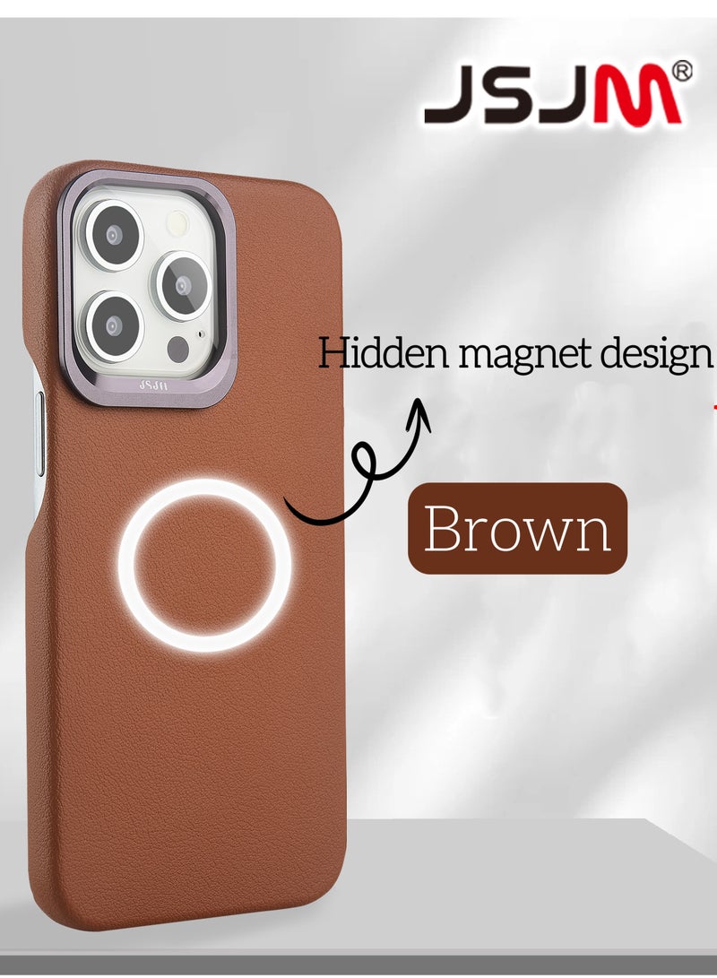 JSJM Magsafe Cover Case for iPhone 15 Pro Dino Full Side Leather Brown - Image 1
