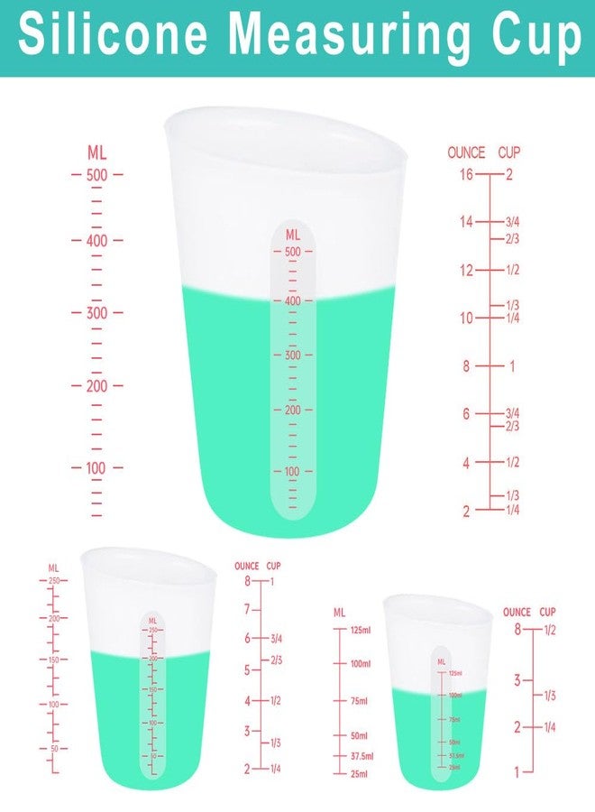 Sjubaopen 6 pcs Silicone Cup Set, 500ml, 250ml and 125ml for Epoxy Silicone Measuring Cups, Non-Stick Mixing Cups, Casting Molds, Jewelry Making, Silicone Measuring Cups with Marking Ounces/ml - Image 2