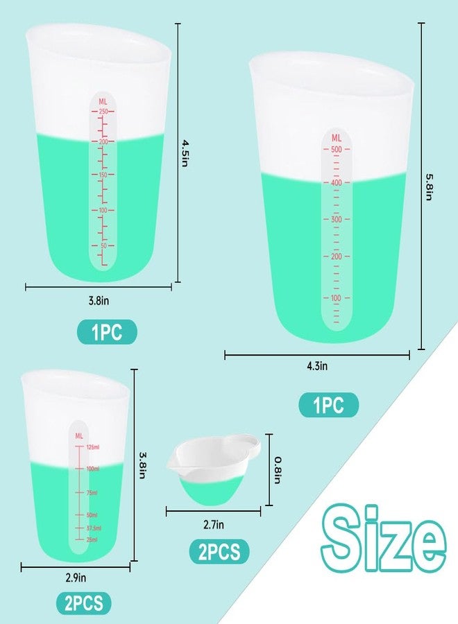 Sjubaopen 6 pcs Silicone Cup Set, 500ml, 250ml and 125ml for Epoxy Silicone Measuring Cups, Non-Stick Mixing Cups, Casting Molds, Jewelry Making, Silicone Measuring Cups with Marking Ounces/ml - Image 3