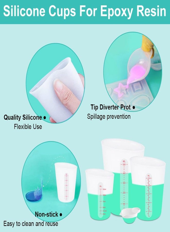 Sjubaopen 6 pcs Silicone Cup Set, 500ml, 250ml and 125ml for Epoxy Silicone Measuring Cups, Non-Stick Mixing Cups, Casting Molds, Jewelry Making, Silicone Measuring Cups with Marking Ounces/ml - Image 4