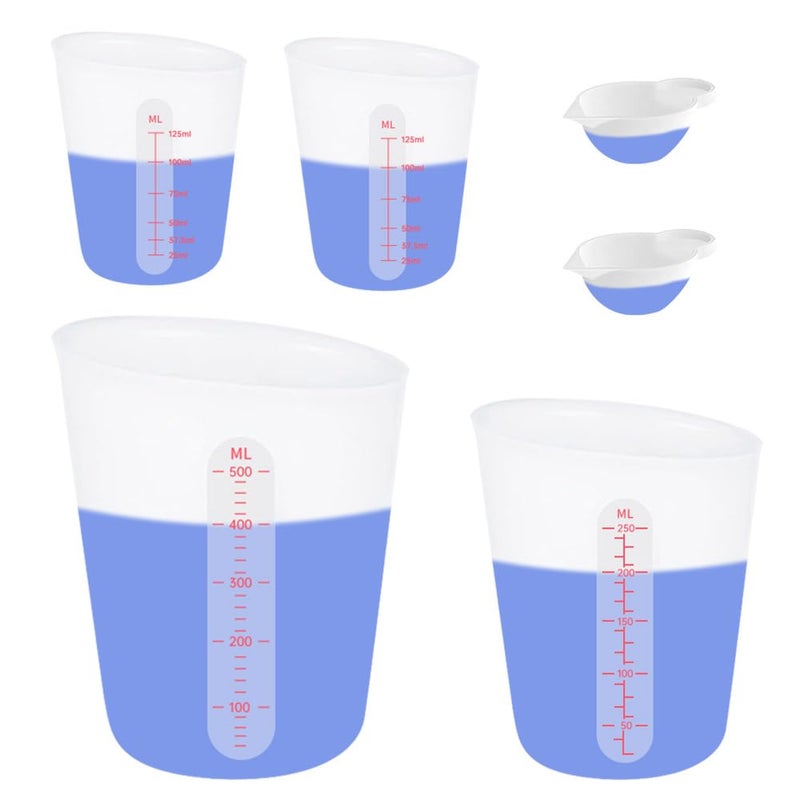 Sjubaopen 6 pcs Silicone Cup Set, 500ml, 250ml and 125ml for Epoxy Silicone Measuring Cups, Non-Stick Mixing Cups, Casting Molds, Jewelry Making, Silicone Measuring Cups with Marking Ounces/ml - Image 1
