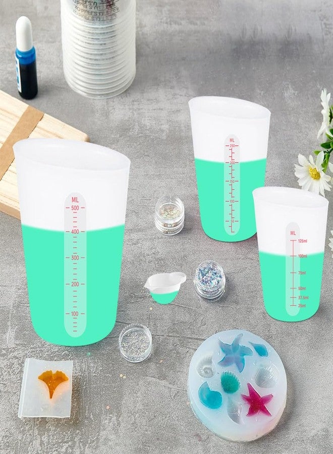 Sjubaopen 6 pcs Silicone Cup Set, 500ml, 250ml and 125ml for Epoxy Silicone Measuring Cups, Non-Stick Mixing Cups, Casting Molds, Jewelry Making, Silicone Measuring Cups with Marking Ounces/ml - Image 5