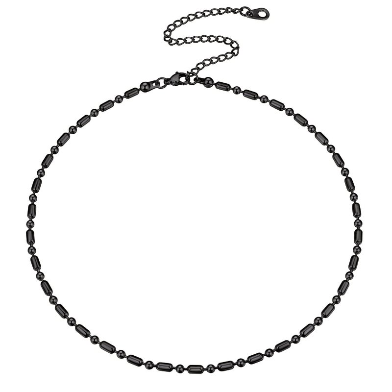 FOCALOOK Choker Necklace Dainty Black Short Chain Necklace for Women, Black Beaded Choker Jewelry Gift - Image 1