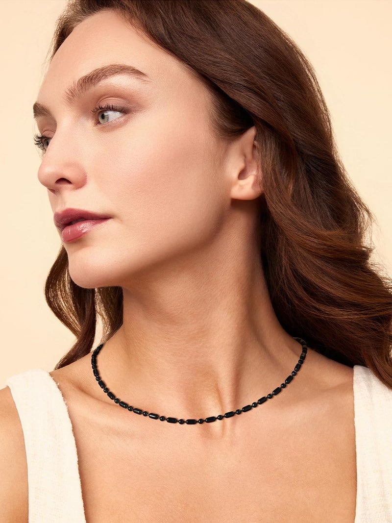 FOCALOOK Choker Necklace Dainty Black Short Chain Necklace for Women, Black Beaded Choker Jewelry Gift - Image 4