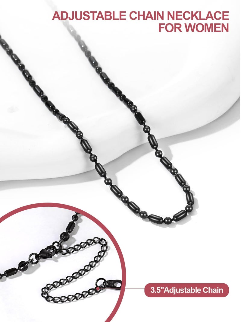 FOCALOOK Choker Necklace Dainty Black Short Chain Necklace for Women, Black Beaded Choker Jewelry Gift - Image 5