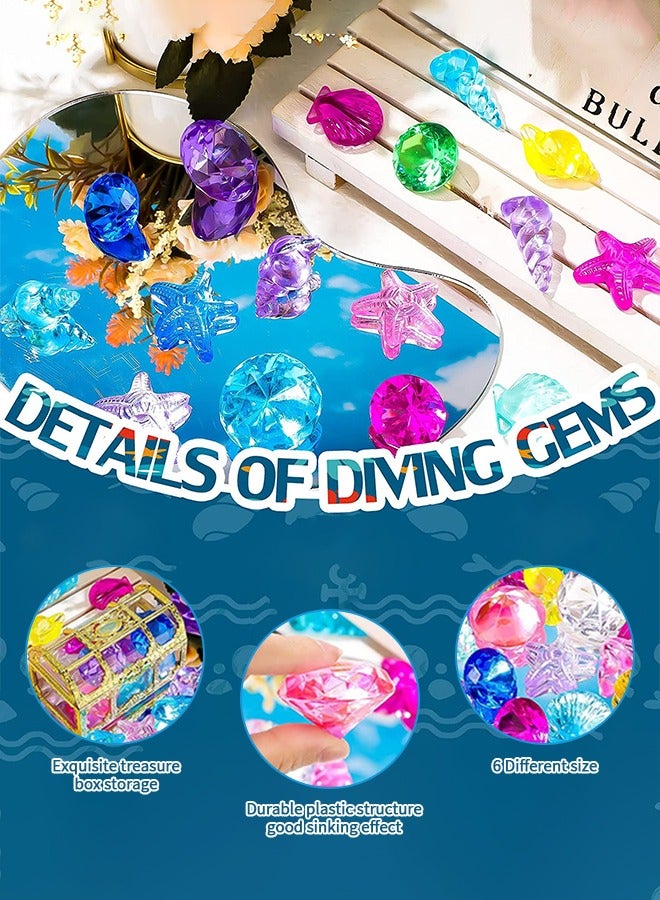 GROIC 24 قطعة من ألعاب حمام السباحة المصنوعة من الأحجار الكريمة مع صندوقين للمجوهرات، مجموعة ألعاب حمام السباحة والكنوز الغارقة، ألعاب القراصنة تحت الماء، هدية تدريب الغوص - Image 2