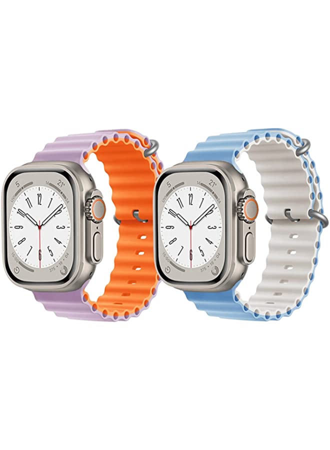 IAF Silicone Ocean Band Strap for Apple Watch Ultra 8 49mm Pink/Orange Double Side Strap with Sky Blue/White Double Side Strap Set of 2
