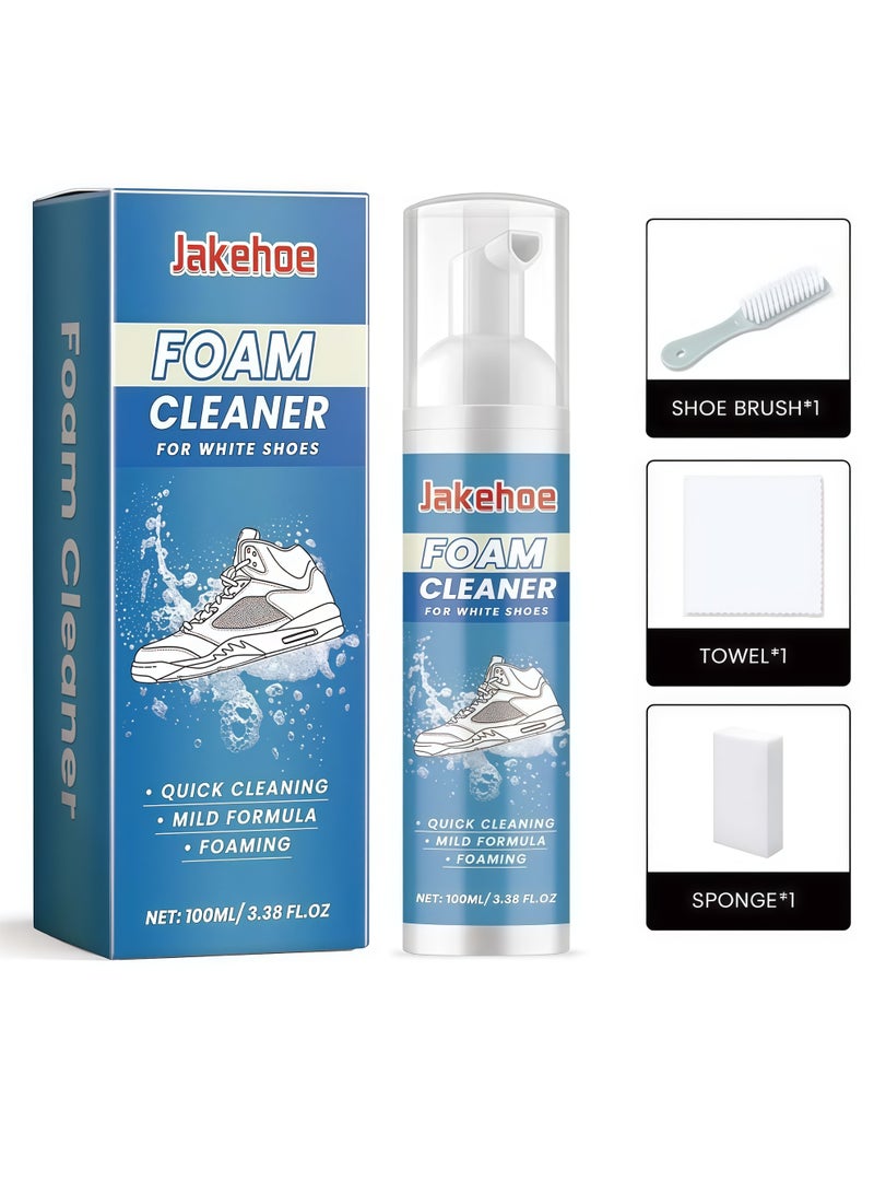 Jakehoe 100ml Foam Shoe Cleaner for Non-washing Decontamination and Whitening of Sports Shoe Sneakers White Shoes Microfiber Shoe and Cloth Shoes Cleaning - Image 1