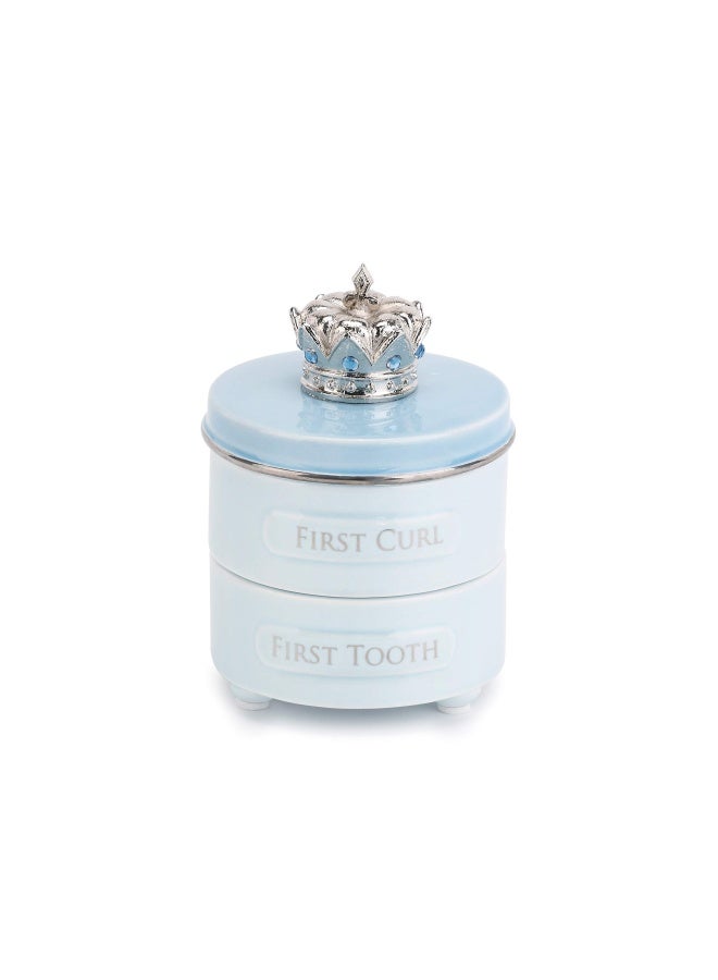 DEMDACO صندوق تذكار للأطفال بغطاء ناعم أزرق 4 × 3 سيراميك وبيوتر - 1 قطعة - Image 1