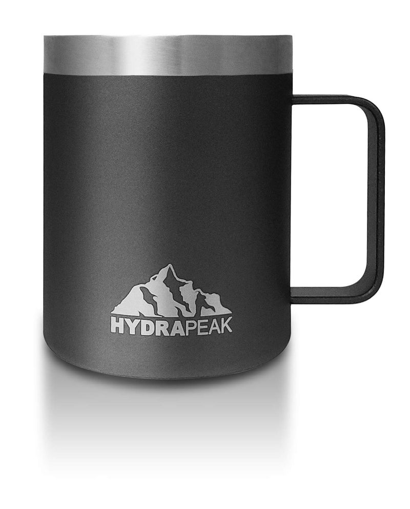 Hydrapeak 14oz Insulated Coffee Mug with Splash Proof Lid Stainless Steel Travel Coffee Mug BPAFree Double Walled Coffee Travel Mug with Handle Camper Coffee Mug for Men and Women Black