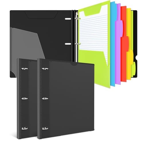 INFUN Allinone Telescoping Binder Notebook 2 PCS Refillable 3 Ring Notebook Binder with 1 Plastic Movable Pocket Folder5 Plastic Subject dividers and Graph Paper and College Ruled Paper Black - Image 1