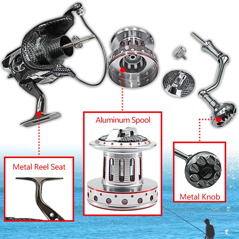 Fishdrops Surf Spinning Reel, Size 10000 12000 Saltwater Fishing Reels, Full Metal Frame 31 LBs Max Drag, 10+1 Stainless BB Ultra Smooth Powerful, High Capacity Long Casting Spinning Reels - Image 4