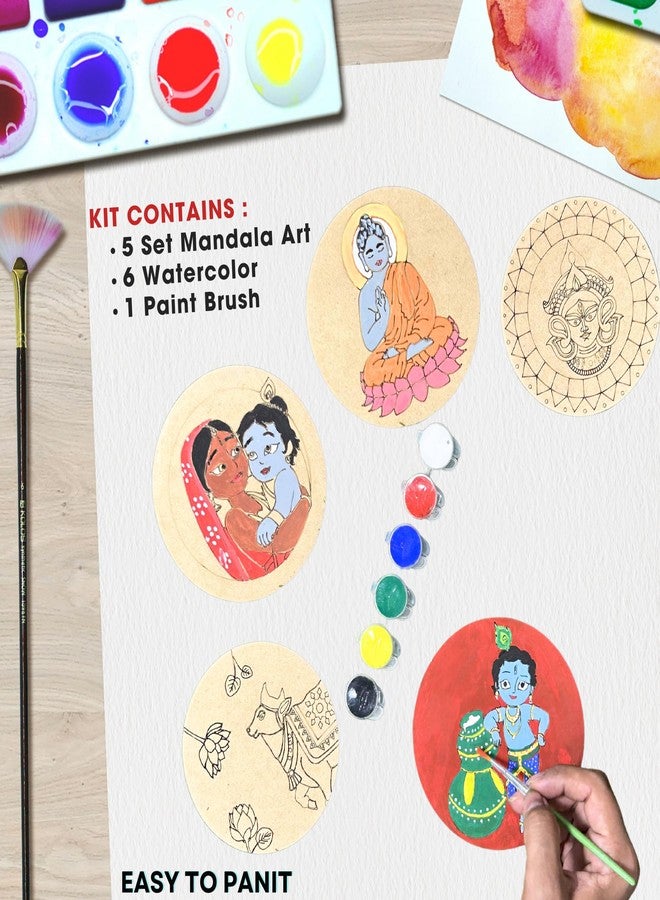Ansoz Wooden Mandala Art DIY Kit (Religious Set) | Mandala Art Kit Wall Hanging | Set for 5 | Painting Kit for Kids, Mandala Art Kit for Kids, Gift for Boys. (4 inch) - Image 2