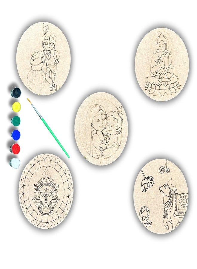 Ansoz Wooden Mandala Art DIY Kit (Religious Set) | Mandala Art Kit Wall Hanging | Set for 5 | Painting Kit for Kids, Mandala Art Kit for Kids, Gift for Boys. (4 inch) - Image 1