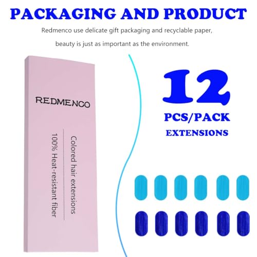 REDMENCO Colored Hair Extensions Clip In 12 Pieces 6 Blue 6 Teal Blue - Image 3