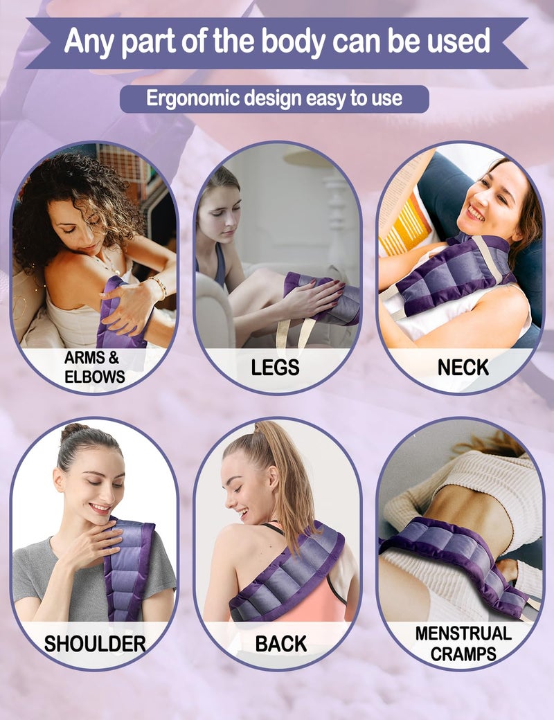 Kivdes Long Heating Pad For Neck And Shoulders And Back Weighted Microwavable Moist Heated Neck Wrap Hot Pack Microwave Heatable Bag Warm Compress Reusable With Handles 33.5""*5.9"" Unscented Purple - Image 2
