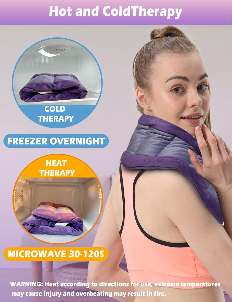 Kivdes Long Heating Pad For Neck And Shoulders And Back Weighted Microwavable Moist Heated Neck Wrap Hot Pack Microwave Heatable Bag Warm Compress Reusable With Handles 33.5""*5.9"" Unscented Purple - Image 4
