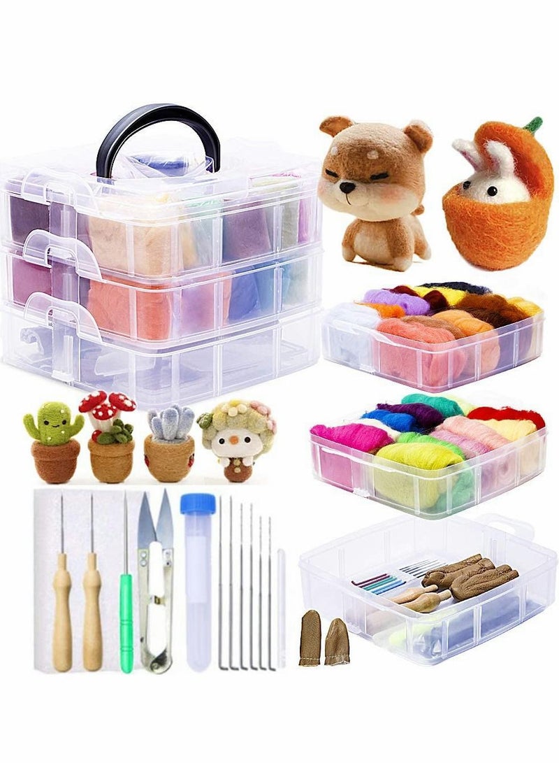 Needle Felting Kit, Wool Roving, Complete Starter Kit with Basic Felt Tools and Supplies Fibre Spinning Craft Wet Material for Beginners - Image 1