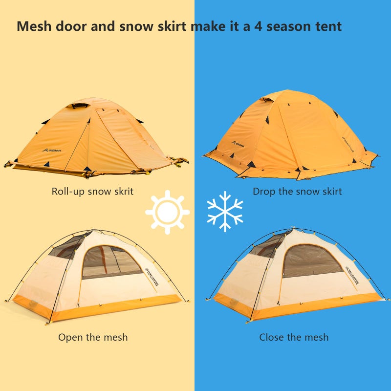BISINNA 4 Season Tent for Backpacking Winter Tents 2 Person Lightweight Cold Weather Tents Waterproof Double Layer All Season Tent Aluminum Alloy Poles Easy Set Up for Camping, Hiking, Outdoor - Image 3