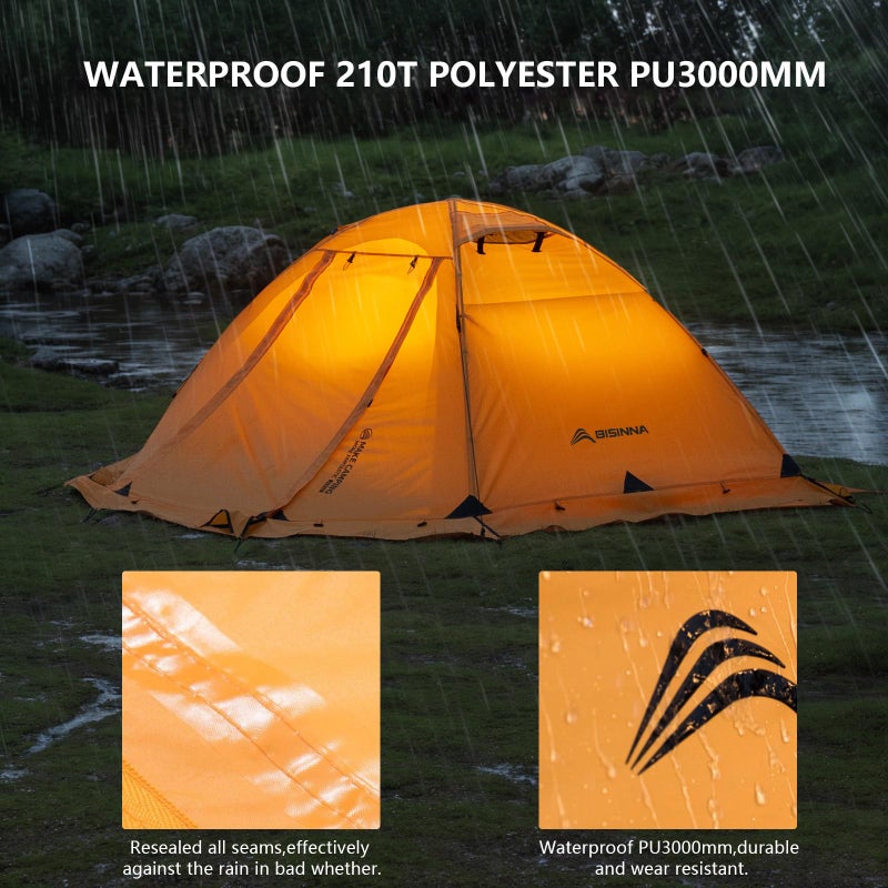 BISINNA 4 Season Tent for Backpacking Winter Tents 2 Person Lightweight Cold Weather Tents Waterproof Double Layer All Season Tent Aluminum Alloy Poles Easy Set Up for Camping, Hiking, Outdoor - Image 4