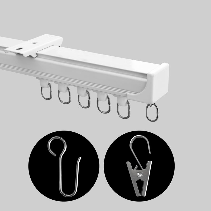 MaKefeile Ceiling Mount Curtains Track Room Divider Privacy Partition Separator Curtain Tracks Rods Heavy Duty RV Shower Outdoor Rail Clip Hook Set White 39ft