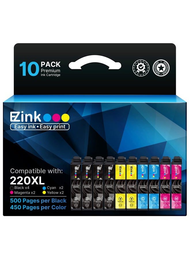 E-Z Ink خراطيش حبر معاد تصنيعها بديل لـ Epson 220 XL 220XL T220XL للاستخدام مع WF-2760 WF-2750 WF-2630 WF-2650 WF-2660 XP-320 XP-420 XP-424 (4 أسود، 2 سماوي، 2 أرجواني، 2 أصفر) 10 عبوة - Image 1