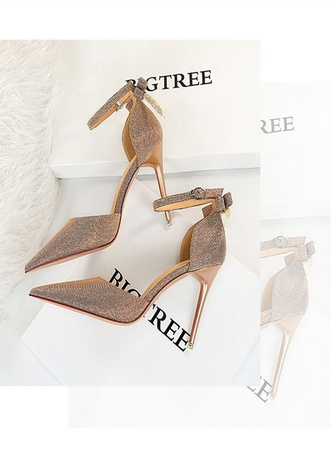 BIGTREE صندل بكعب عالي مدبب قليلاً 10 سم بني - Image 2