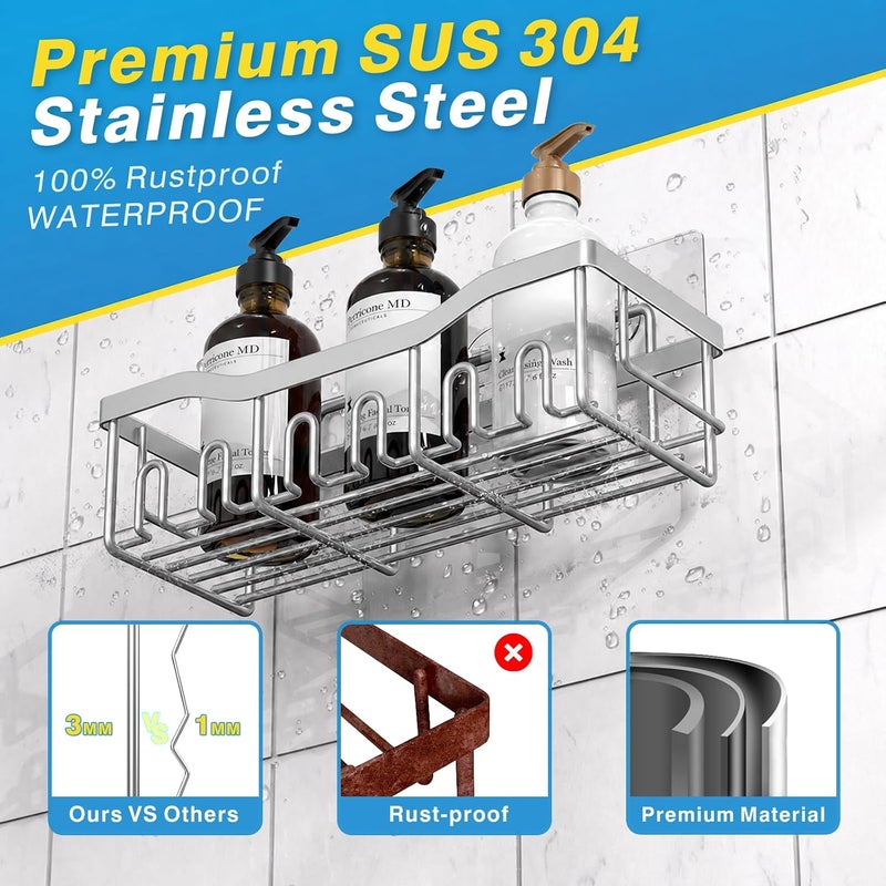 EUDELE 5-Pack Rustproof Stainless Steel Shower Caddy – No Drill Adhesive Bathroom Organizer with Large Capacity, Spacious Shower Shelves for Inside Shower, Kitchen & Home Decor Storage-XL Size - Image 5