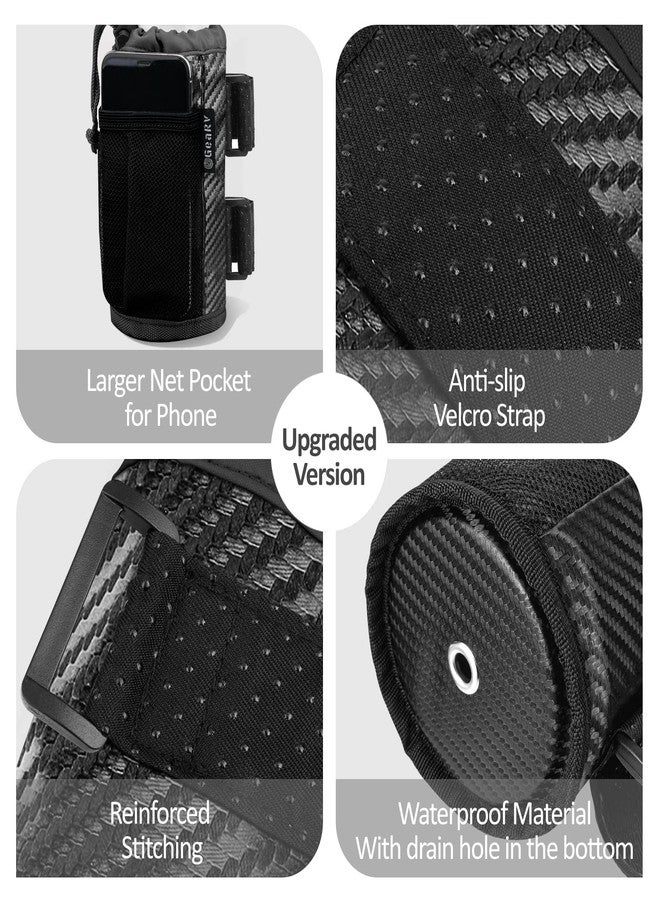 GEARV 2Pack Cup Holder for Bike, Scooter and Wheelchair, Water Bottle Holder for UTV/ATV, Walker, Golf Cart and Beach, Universal Drink Holder Accessories with Net Pocket and Cord Lock (Carbon Fiber) - Image 2