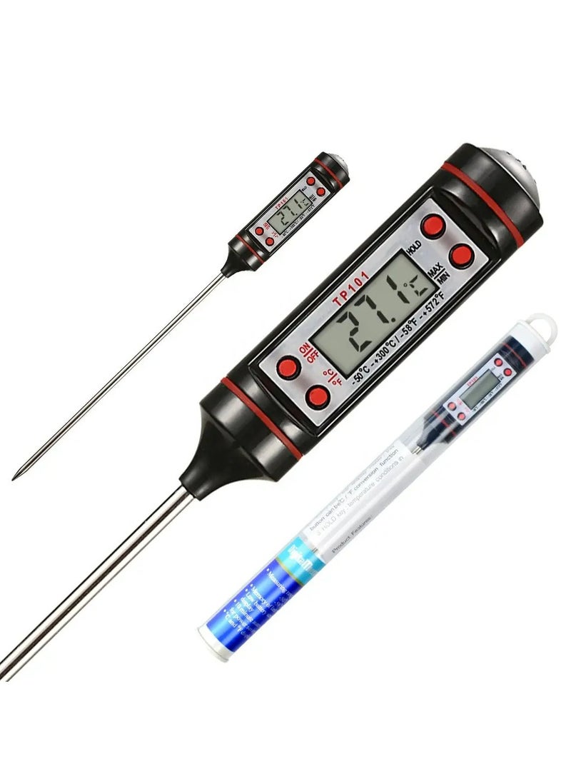 Halamine Digital Food temperature thermometer, Stainless Steel Digital Kitchen Temperature Test Pen, Meat Thermometer with Instant Read LCD Screen, Black - Image 1