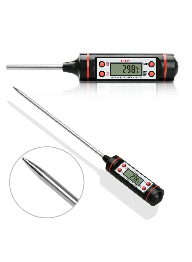 Halamine Digital Food temperature thermometer, Stainless Steel Digital Kitchen Temperature Test Pen, Meat Thermometer with Instant Read LCD Screen, Black - Image 2