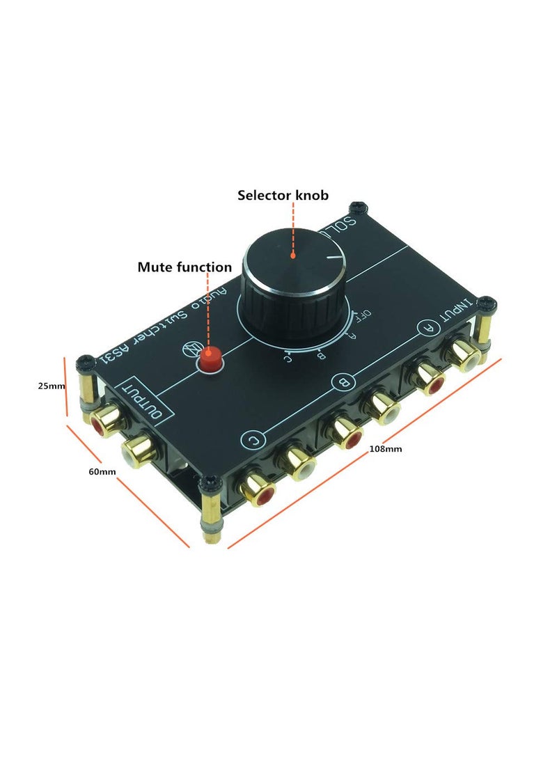 SOLUPEAK SOLUPEAK 3 in 1 Out RCA Stereo Audio Source switcher Switch Signal selector Splitter schalter Connector Distributor Box  - Image 5