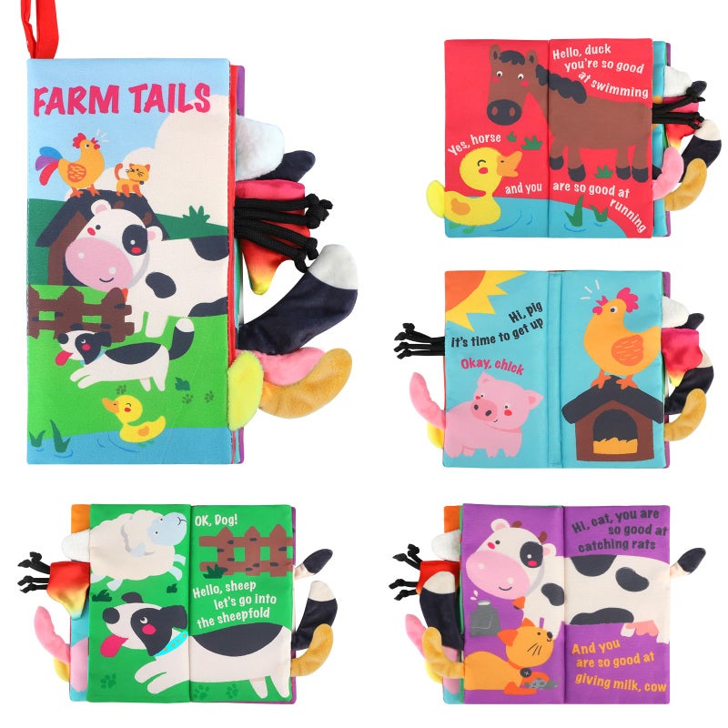 beiens Soft Toys Baby Cloth Books, Touch and Feel Crinkle Books for Babies, Infants & Toddler, Early Development Interactive Car Toys & Stroller Toys for Boys & Girls (Farm Tails-1 Book) - Image 1
