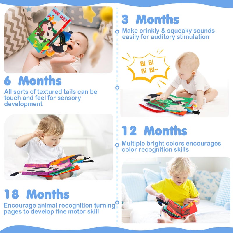 beiens Soft Toys Baby Cloth Books, Touch and Feel Crinkle Books for Babies, Infants & Toddler, Early Development Interactive Car Toys & Stroller Toys for Boys & Girls (Farm Tails-1 Book) - Image 3