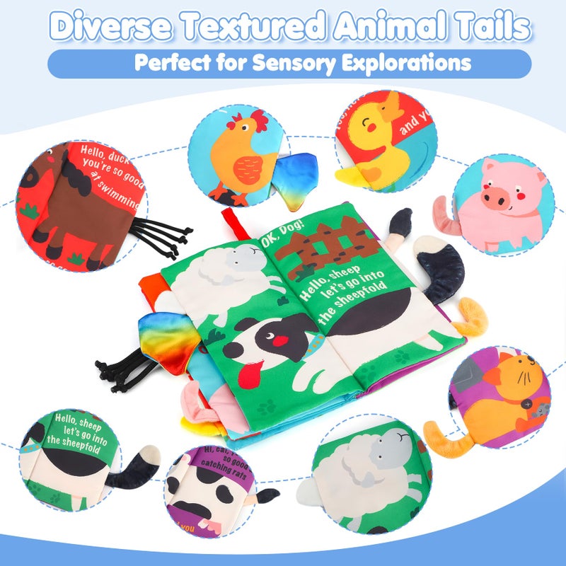 beiens Soft Toys Baby Cloth Books, Touch and Feel Crinkle Books for Babies, Infants & Toddler, Early Development Interactive Car Toys & Stroller Toys for Boys & Girls (Farm Tails-1 Book) - Image 2