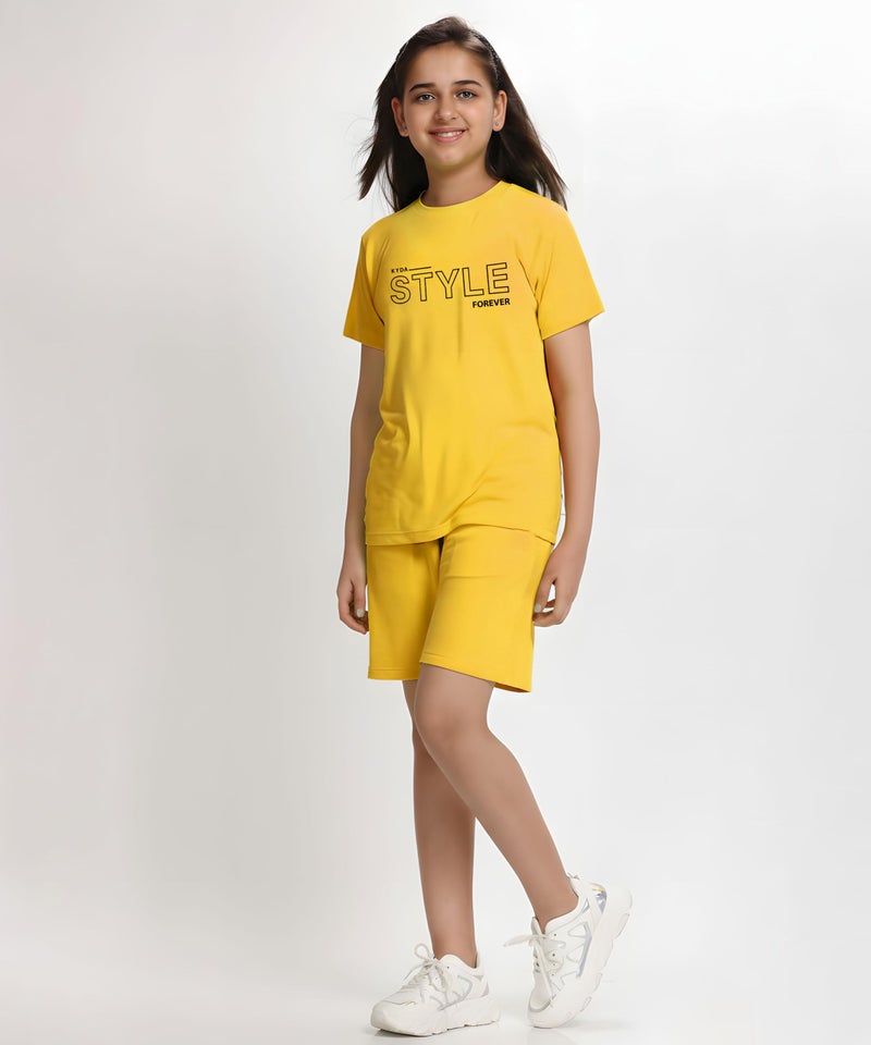 KYDA KIDS® Girls 100% Cotton Bio Washed Printed T-Shirt and Shorts Co-ords Clothing Set | Premium Soft & Breathable Summer Casual Comfort Outfit for Girls - Image 4