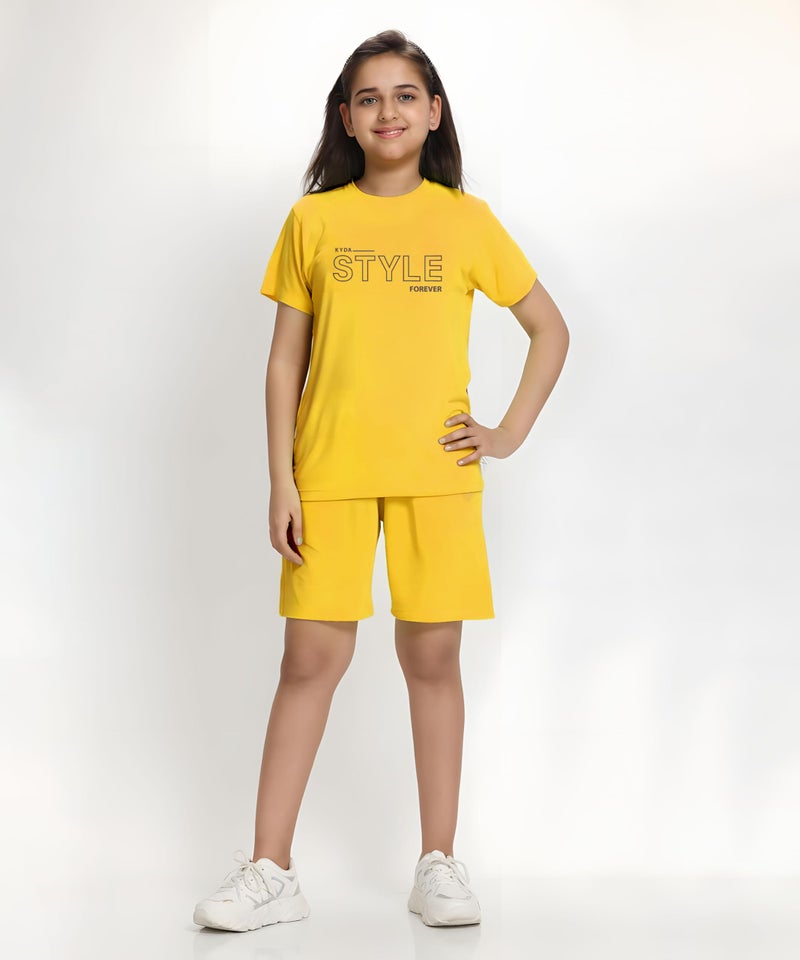 KYDA KIDS® Girls 100% Cotton Bio Washed Printed T-Shirt and Shorts Co-ords Clothing Set | Premium Soft & Breathable Summer Casual Comfort Outfit for Girls - Image 3