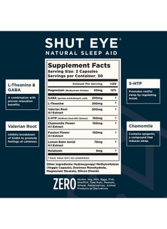 Nuvana Nuvana Shut Eye Natural Sleep Aid Supplement for Adults | 5mg Melatonin | Helps Relax and Promote Natural Deep Sleep with Valerian Root, Chamomile & Magnesium | Vegan & Non-GMO | 60 Capsules  - Image 2