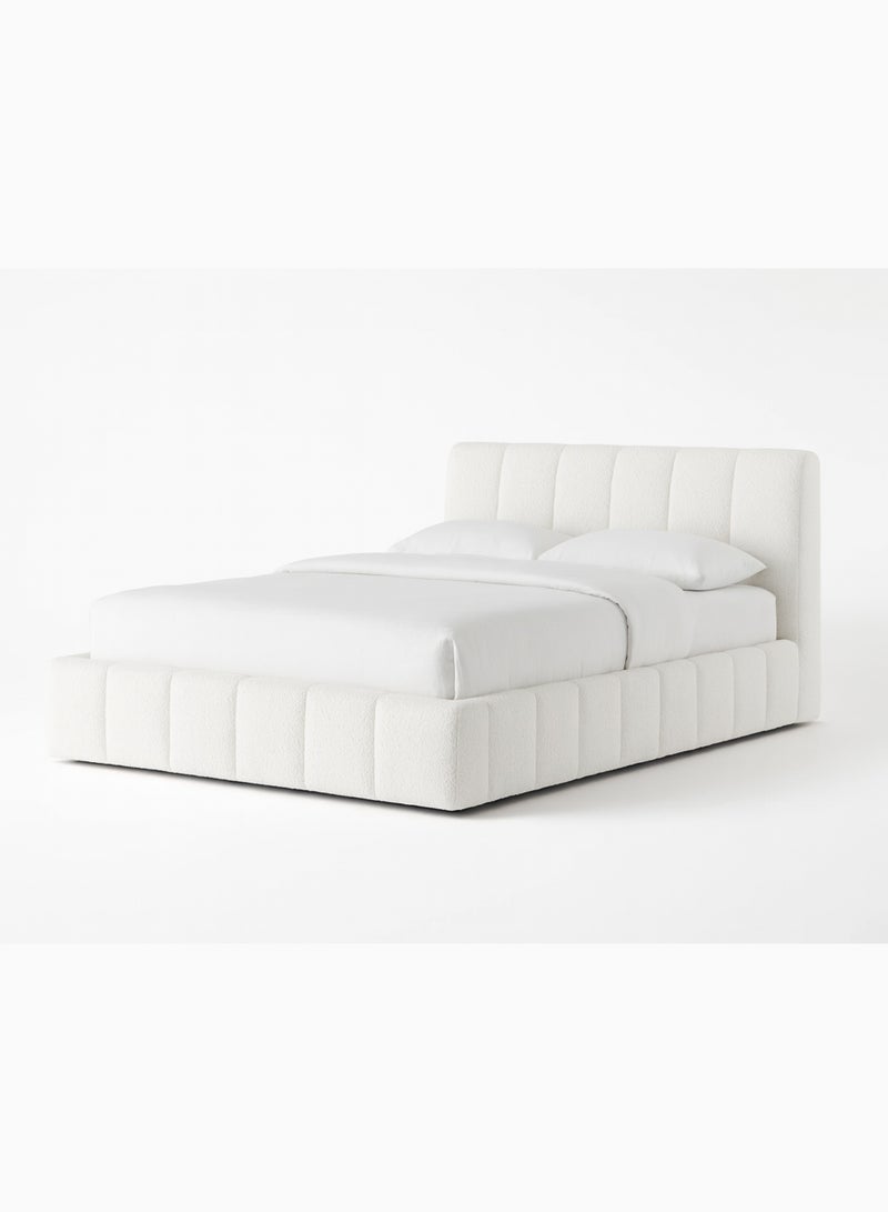KustomDeco Luxury Bouclé Upholstered Bed Frame with Channel-Tufted Headboard | Modern Super Queen Size Bed 160x200cm Off White - Image 3