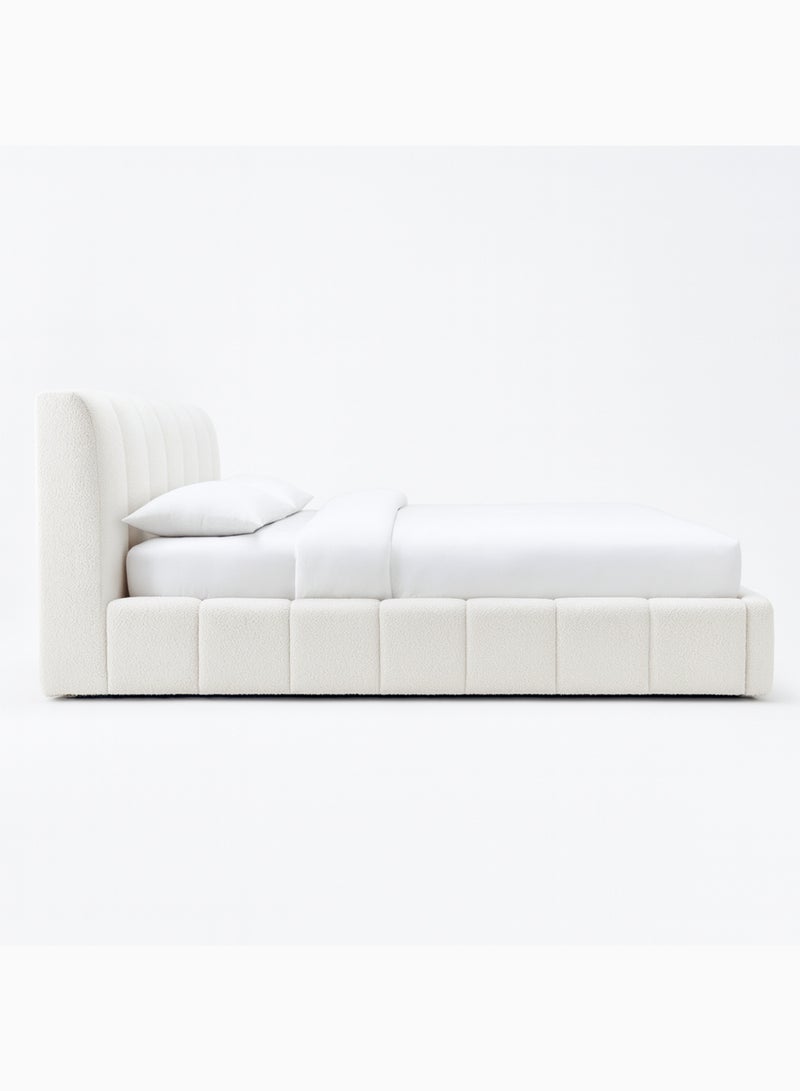 KustomDeco Luxury Bouclé Upholstered Bed Frame with Channel-Tufted Headboard | Modern Super Queen Size Bed 160x200cm Off White - Image 4