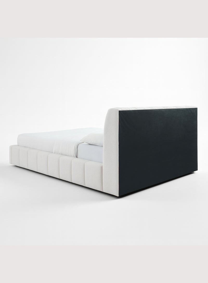 KustomDeco Luxury Bouclé Upholstered Bed Frame with Channel-Tufted Headboard | Modern Super Queen Size Bed 160x200cm Off White - Image 5