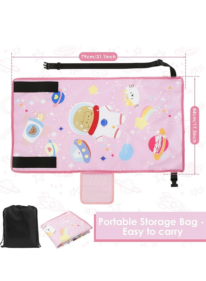 Organizer Kids Airplane Footrest Portable Kids Airplane Seat Extender Colorful Airplane Foot Hammock Breathable Toddler Airplane Bed Travel Essentials with Storage Bag for Kids Toddlers 79x44cm (Starry Pink) - Image 2