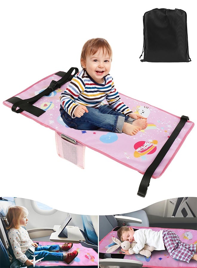 Organizer Kids Airplane Footrest Portable Kids Airplane Seat Extender Colorful Airplane Foot Hammock Breathable Toddler Airplane Bed Travel Essentials with Storage Bag for Kids Toddlers 79x44cm (Starry Pink) - Image 1