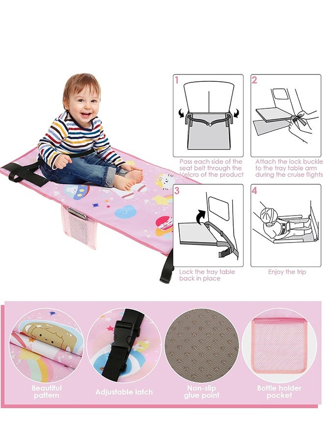 Organizer Kids Airplane Footrest Portable Kids Airplane Seat Extender Colorful Airplane Foot Hammock Breathable Toddler Airplane Bed Travel Essentials with Storage Bag for Kids Toddlers 79x44cm (Starry Pink) - Image 3
