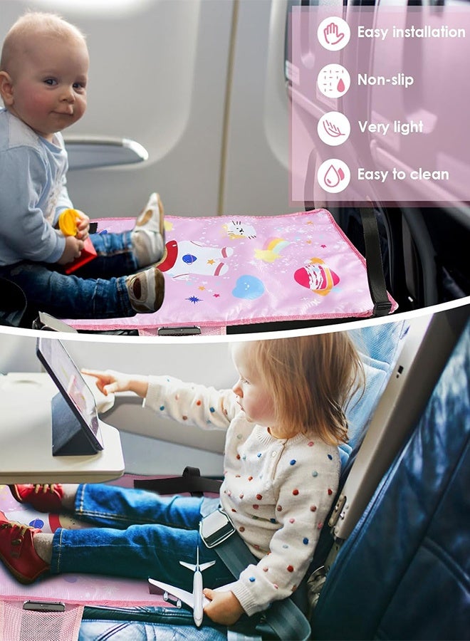 Organizer Kids Airplane Footrest Portable Kids Airplane Seat Extender Colorful Airplane Foot Hammock Breathable Toddler Airplane Bed Travel Essentials with Storage Bag for Kids Toddlers 79x44cm (Starry Pink) - Image 4