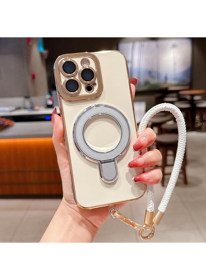 اس-توب جراب لهاتف iPhone 12 Pro Max جراب معدني مطلي بالكهرباء مع حامل هاتف على شكل عين ساحرة مع حبل - Image 1