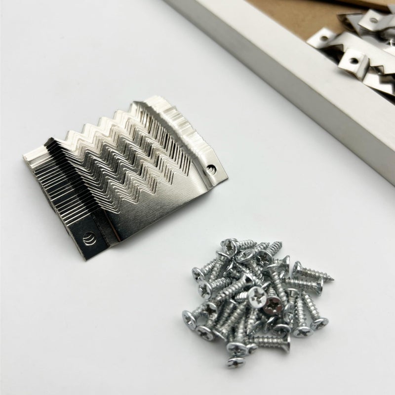 EesTeck 50 Pack Large Sawtooth Picture Hangers Metal Photo Frame Hangers Heavy-Duty Picture Hook Hangers with Screws for Home Decoration Hanging Wall Clock Decorative Paintings Artwork - Silver - Image 4