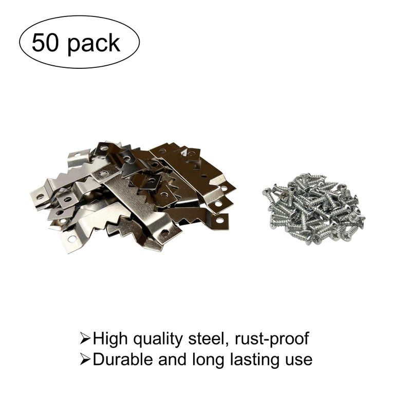 EesTeck 50 Pack Large Sawtooth Picture Hangers Metal Photo Frame Hangers Heavy-Duty Picture Hook Hangers with Screws for Home Decoration Hanging Wall Clock Decorative Paintings Artwork - Silver - Image 2