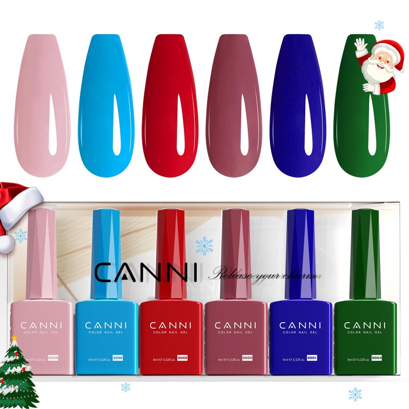 CANNI 6Pcs 9ml Gel Nail Polish Set- Pink Blue Red Deep Emerald Green Light Blue Gel Polish Kit Colors DIY at Home Salon Christmas New Year's Gifts for Girls - Image 1