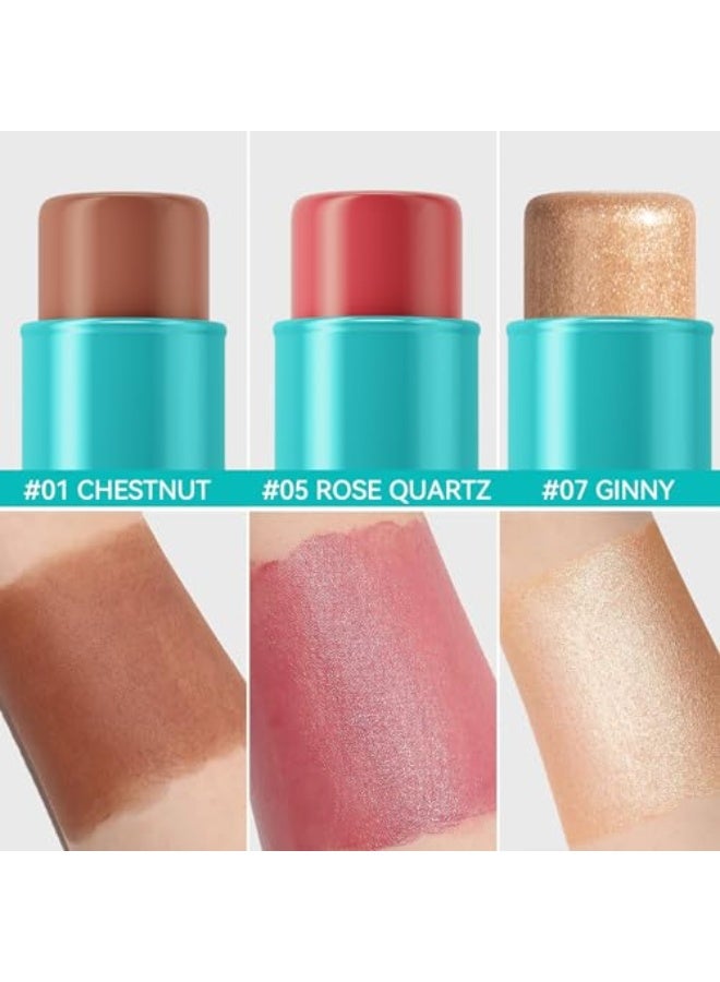 QIC 3 Pcs Cream Contour Stick Makeup Set, Shades with Natural Bronzer, Blendable Blush and Highlighter Stick for a Flawless Look, Long Lasting & Waterproof Contour Makeup - Image 3